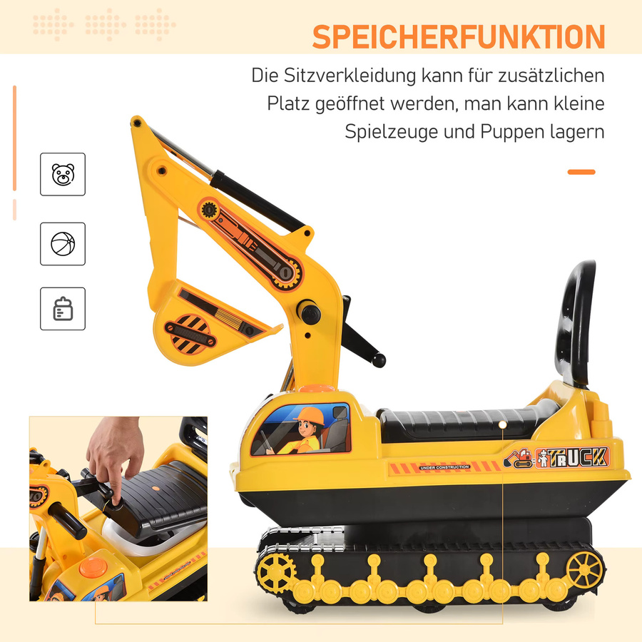 HOMCOM Kinder Rutscherfahrzeug Bagger Gelb mit Schaufel und Hupe, B/H/L: 24 x 58,5 x 78 cm - Bild 4