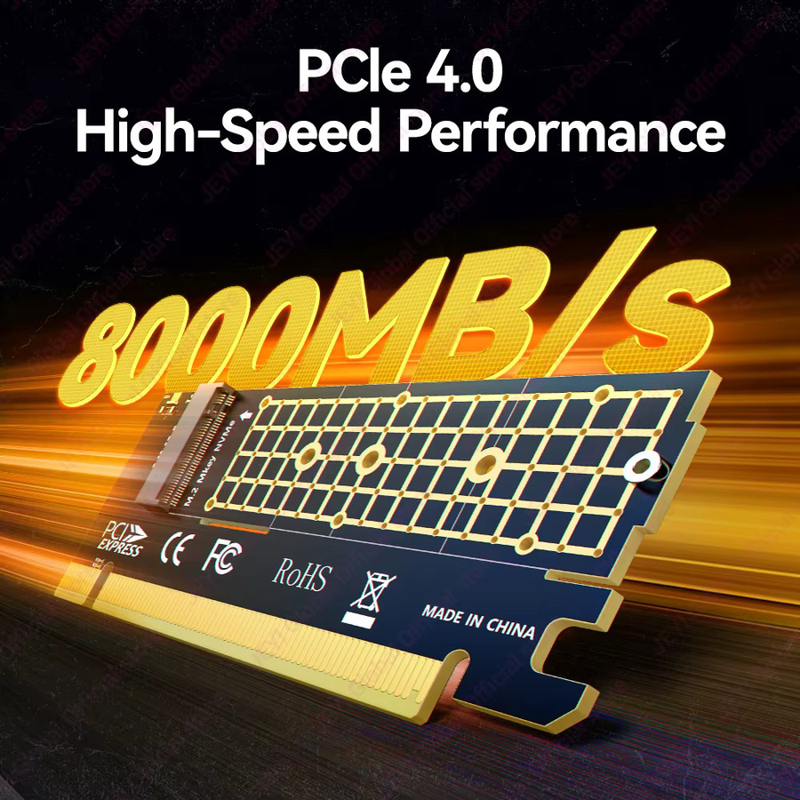 JEYI M.2 NVMe zu PCIe 4.0 X16 Adapterkarte in Schwarz, unterstützt bis zu 64Gbps und kompatibel mit NVMe SSDs der Formate 2280, 2260, 2242, 2230 bis 4TB - Bild 3