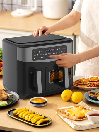 Gidgimo Doppelkorb-Heißluftfritteuse mit Sichtfenster, 10L (4L + 6L), 2600W, 12-in-1 Funktionen, Schwarz