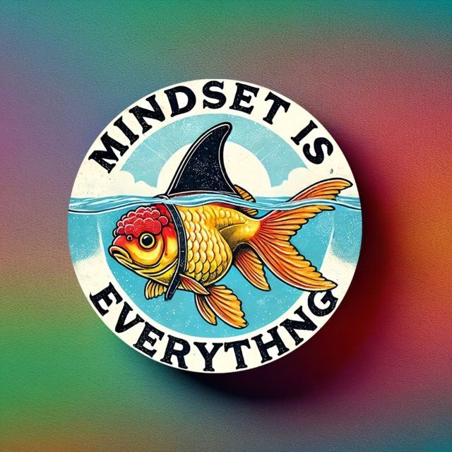 HELLOYOUNG Motivationsschild aus Eisen mit Mindset is Everything Motiv und Goldfisch- sowie Haifischflossen-Design zur Dekoration von Heim und Büro - Bild 1