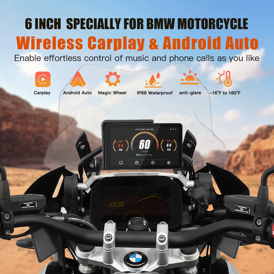CARABC MB6 Motorrad Navigation mit 6 Zoll Display, Drahtlose CarPlay und Android Auto Funktion in Schwarz für BMW R1300GS S1000 XRF750GS XR M1000 R1200GS R1250GS - Bild 4