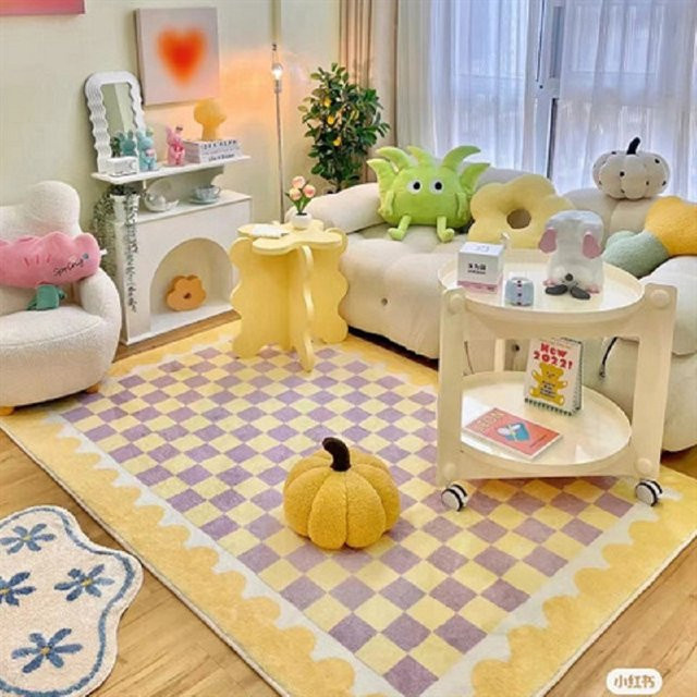 VIKAMA Kinder-Tatami-Teppich im Schachbrettmuster aus Kaschmirimitat, Gelb, Rechteckig - Bild 1