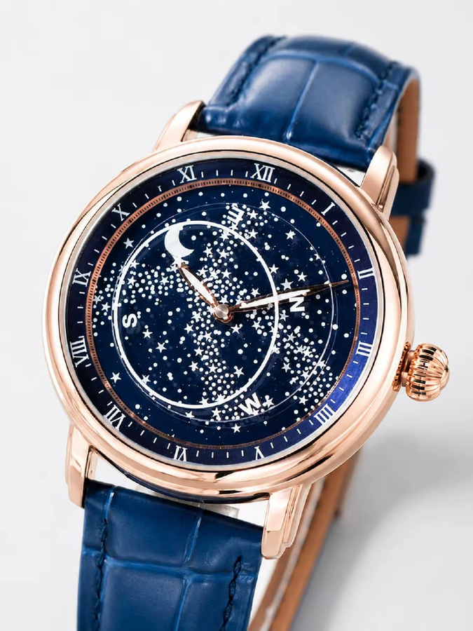 OBLVLO Automatik-Armbanduhr, Edelstahl, Leder, Blau, Herren - Bild 6