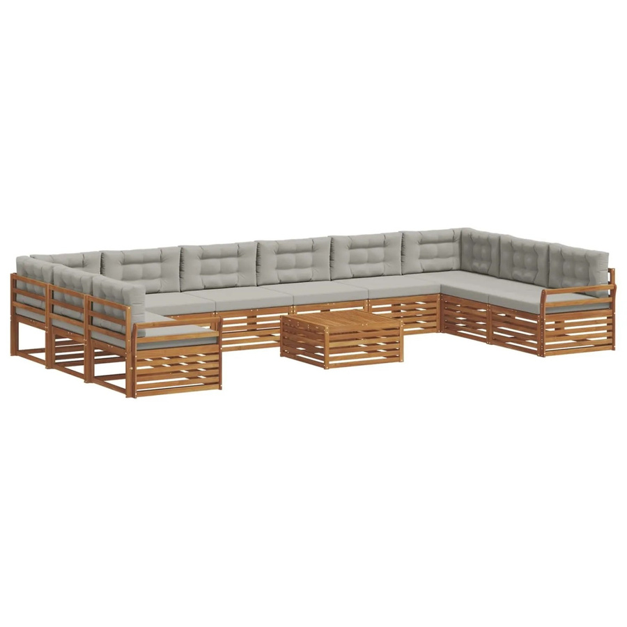 vidaXL Sofagarnitur 11-teilig aus Massivholz Akazie in Natur und Hellgrau mit U-Form und Polsterkissen - Bild 2