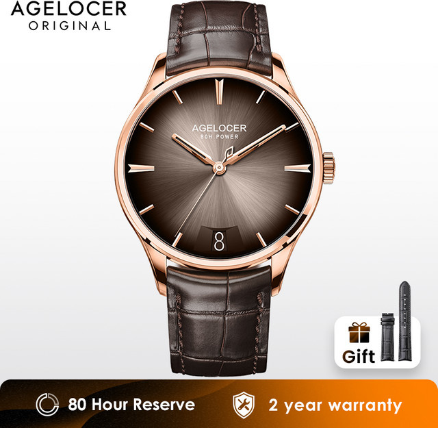 AGELOCER Armbanduhr, Automatik, Gold, Leder, Herren - Bild 1