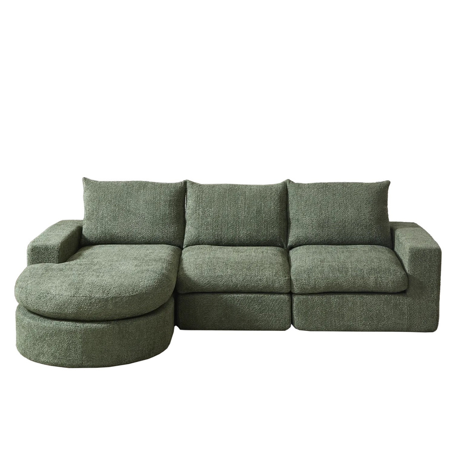 PXloue Modularer 3-Sitzer L-Form Sofa aus Chenille in Grün mit Metallrahmen - Bild 2