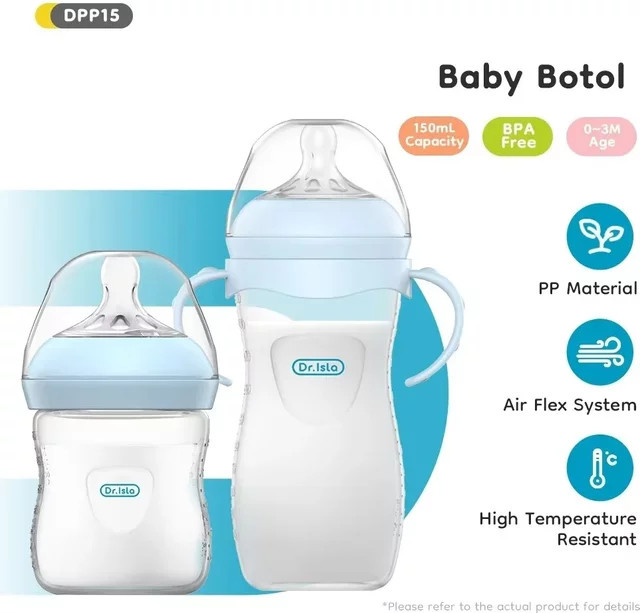 MAMIJOY Babyflasche aus Polypropylen mit Griff, BPA-frei, Transparent/Blau, 150 ml / 240 ml / 330 ml - Bild 1