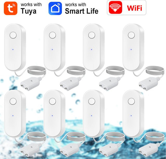 Tuya Smart Home WiFi Wasser Leck Sensor mit APP Steuerung, Flut Detektor und Überlauf Erkennung, Weiß - Bild 1
