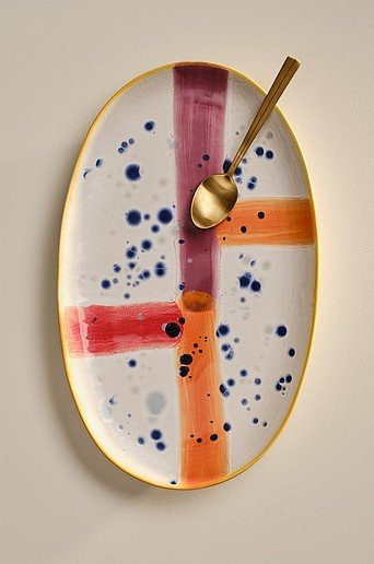 Jotex Servierplatte aus Keramik in Blau und Multicolour, Breite: 43,5 cm, Tiefe: 27 cm - Bild 1