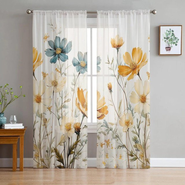 Yifulin Tüll Vorhang mit Blumenmuster, transparent, B: 135 cm, H: 114 cm - Bild 1