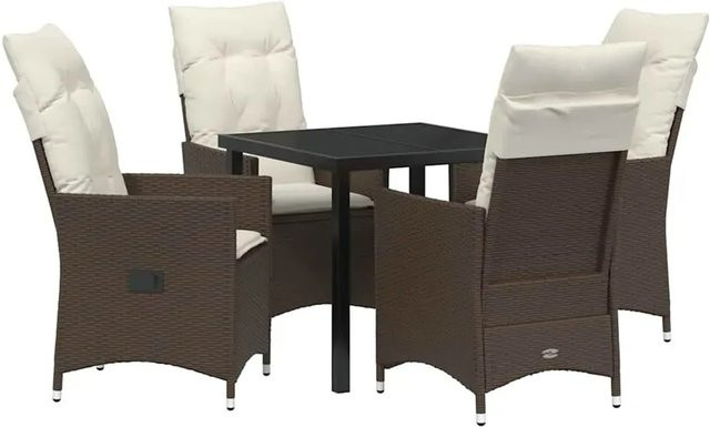 vidaXL Garten Essgruppe aus Poly-Rattan in Braun mit 5-teiligem Set und Kissen - Bild 1
