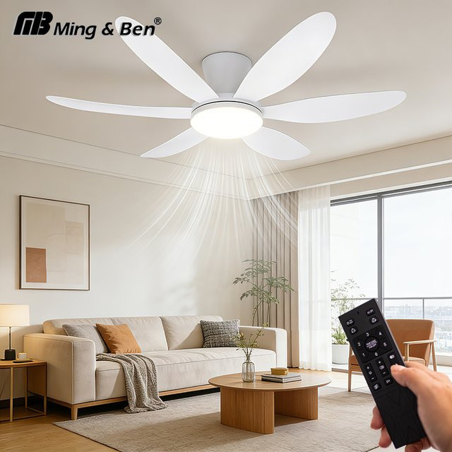 Moderner MING&BEN Deckenventilator mit LED-Licht in Weiß, leiser DC-Motor, 6 Geschwindigkeiten, dimmbar mit Fernbedienung und Timer für Schlafzimmer und Esszimmer - Bild 1