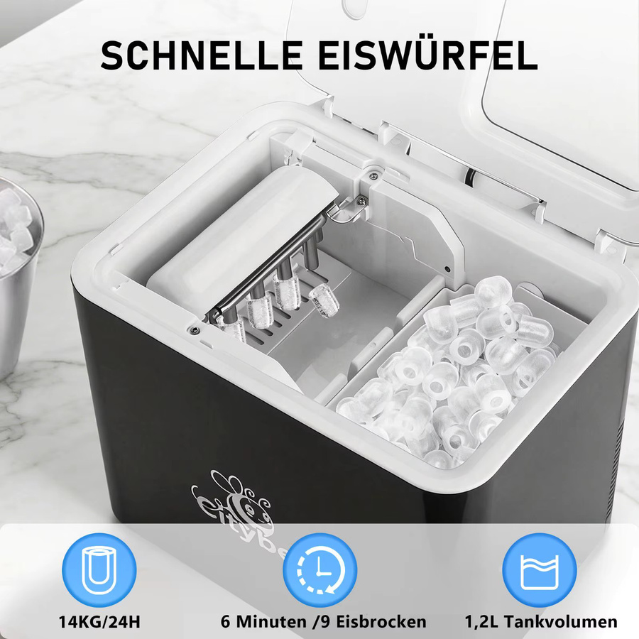 Cliheet Tragbare Eiswürfelmaschine für die Arbeitsplatte, Schwarz - Bild 7