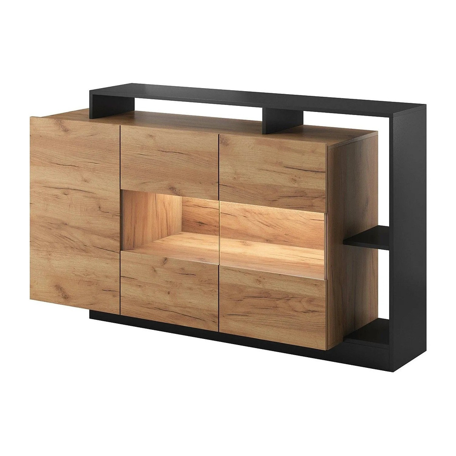 Vente-unique Sideboard Idesia in Anthrazitgrau und Naturfarben Hell mit integrierter Beleuchtung, Breite: 155 cm - Bild 2