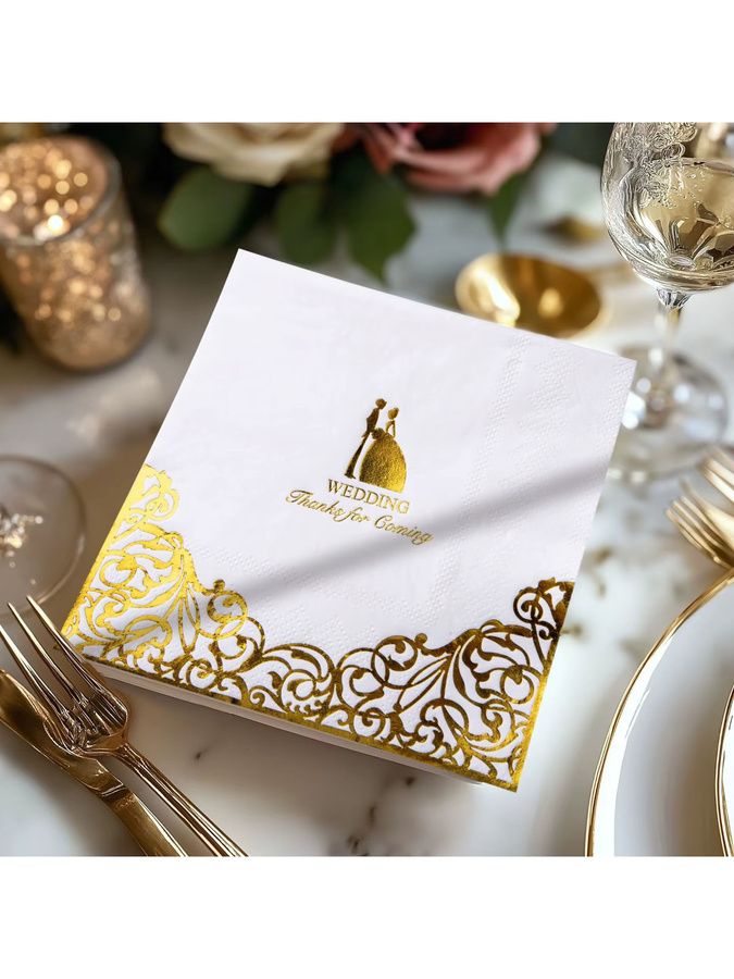 Servietten für Hochzeit und Party als Cocktail- und Getränkeservietten in Weiß und Silber, 50 oder 100 Stück - Bild 5