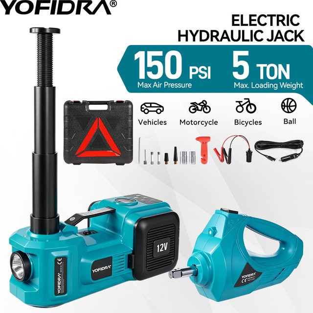 YOFIDRA Elektrischer Wagenheber 12V mit hydraulischem Heber und 150PSI Reifenluftpumpe für SUV, MPV, Limousine und LKW - Bild 1