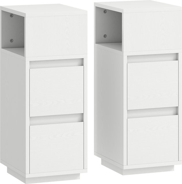 HOMCOM Set aus 2 modernen Nachttischen mit 2 Schubladen und offener Ablage, Weiß, B/T/H: 25 x 30 x 65 cm - Bild 1