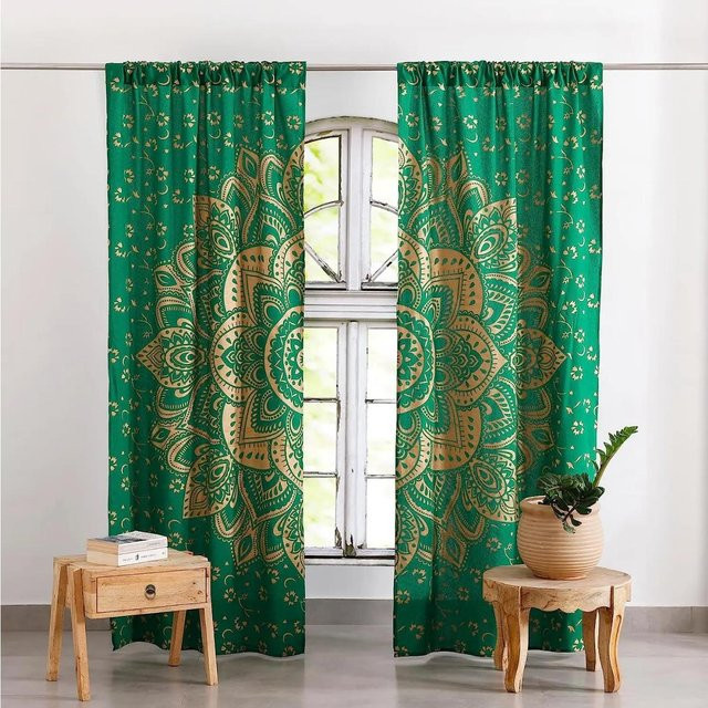 Mandala Yoga Bohemian Vorhänge mit Ösen, semi-transparent, 2er-Set, Höhe: 130 cm - Bild 1
