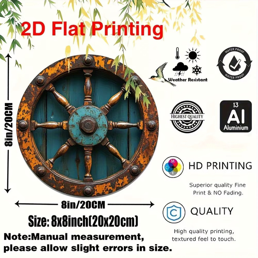 CIFBUY Nautisches Schiffsrad aus Aluminium Metall als runde Wanddekoration im Vintage-Stil, Multicolour, Durchmesser: 20,3 cm - Bild 2