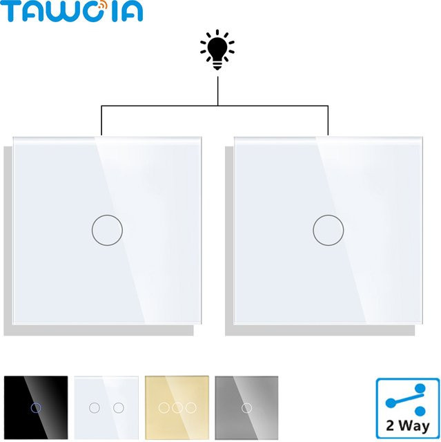 TAWOIA Touch-Lichtschalter mit Glaspanel in Weiß, 1/2/3-fach und 2/3-Wege, 800W pro Schalter - Bild 1
