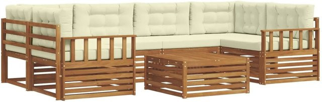 vidaXL Outdoor-Sofagarnitur 8-teilig L-Form aus Akazienholz mit Kissen in Natur und Creme - Bild 1