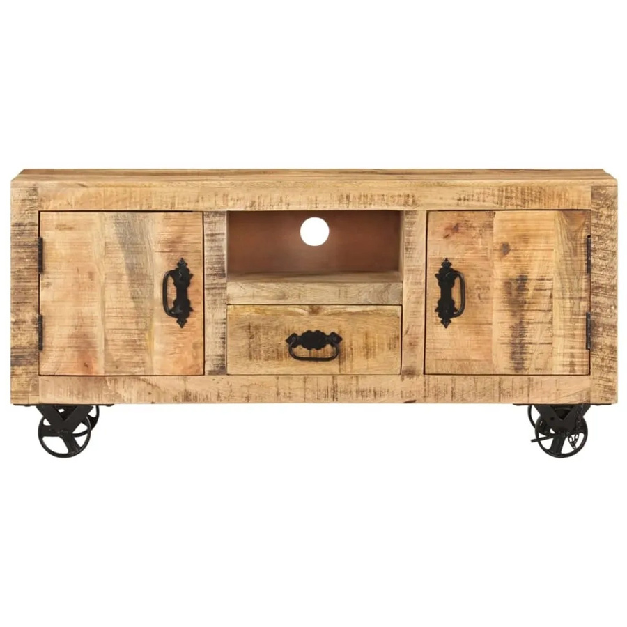 vidaXL TV-Schrank aus Mangoholz und Metall im Industrial Design, Braun, B/T/H: 110 x 30 x 50 cm - Bild 2