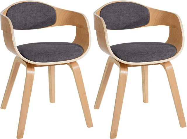 2er Set DELUKE LONDON Konferenzstühle aus Stoff und Holz in Hellgrau, H 73 cm x B 49 cm x T 46 cm - Bild 1