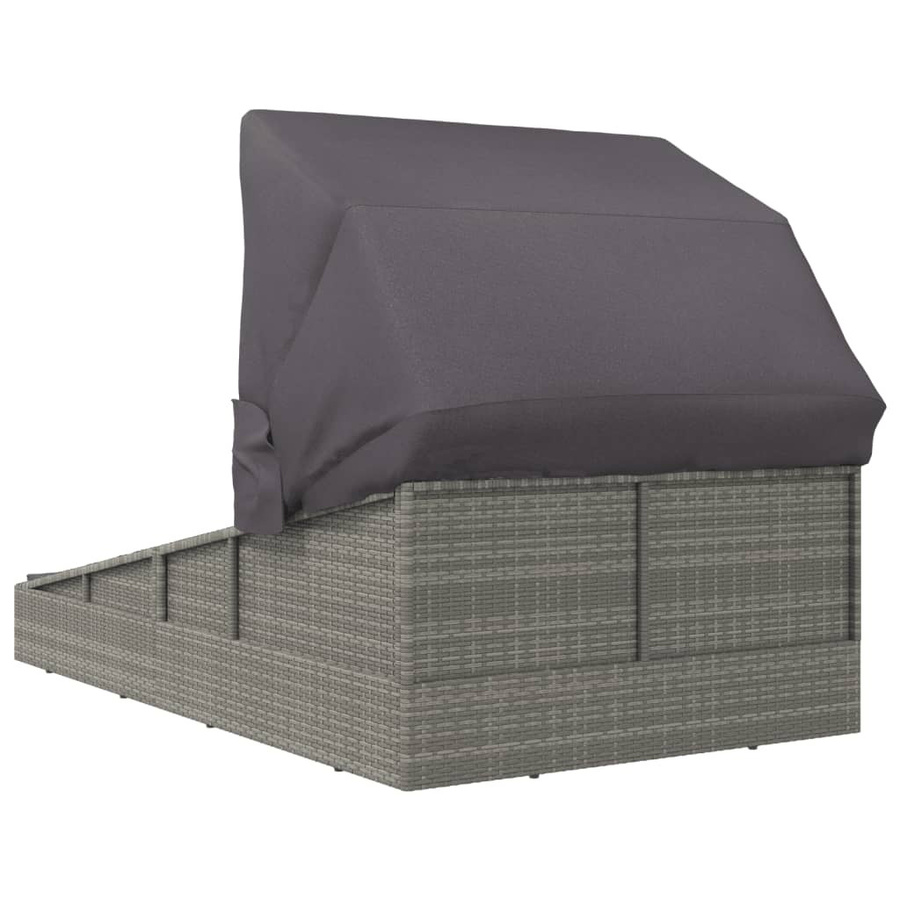 vidaXL Sonnenliege aus Polyrattan mit Faltdach in Grau, B/T/H: 200 x 114 x 128 cm - Bild 5