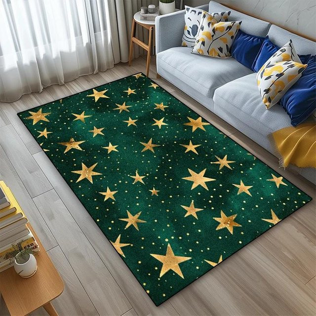 Wucifang Jewelry 3D Pentagram Geometrischer Teppich in Grün, Rutschfeste Samt-Fußmatte aus Polyester, B: 80 cm, T: 120 cm - Bild 1