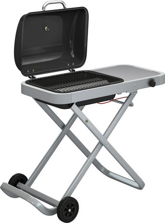 Outsunny Tragbarer Gasgrill mit 1 Brenner und 2,5kW, Grillwagen mit Rollen, Deckel, Thermometer, Seitentisch und Fettauffangschale, Schwarz/Grau