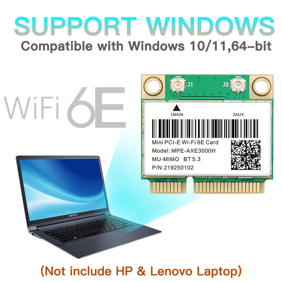 Fenvi WiFi 6E AX210HMW Mini PCI-E Netzwerkkarte mit Bluetooth 5.3, Tri-Band 2,4G/5G/6GHz Drahtloser Ethernet Adapter für Windows 10/11 - Bild 2
