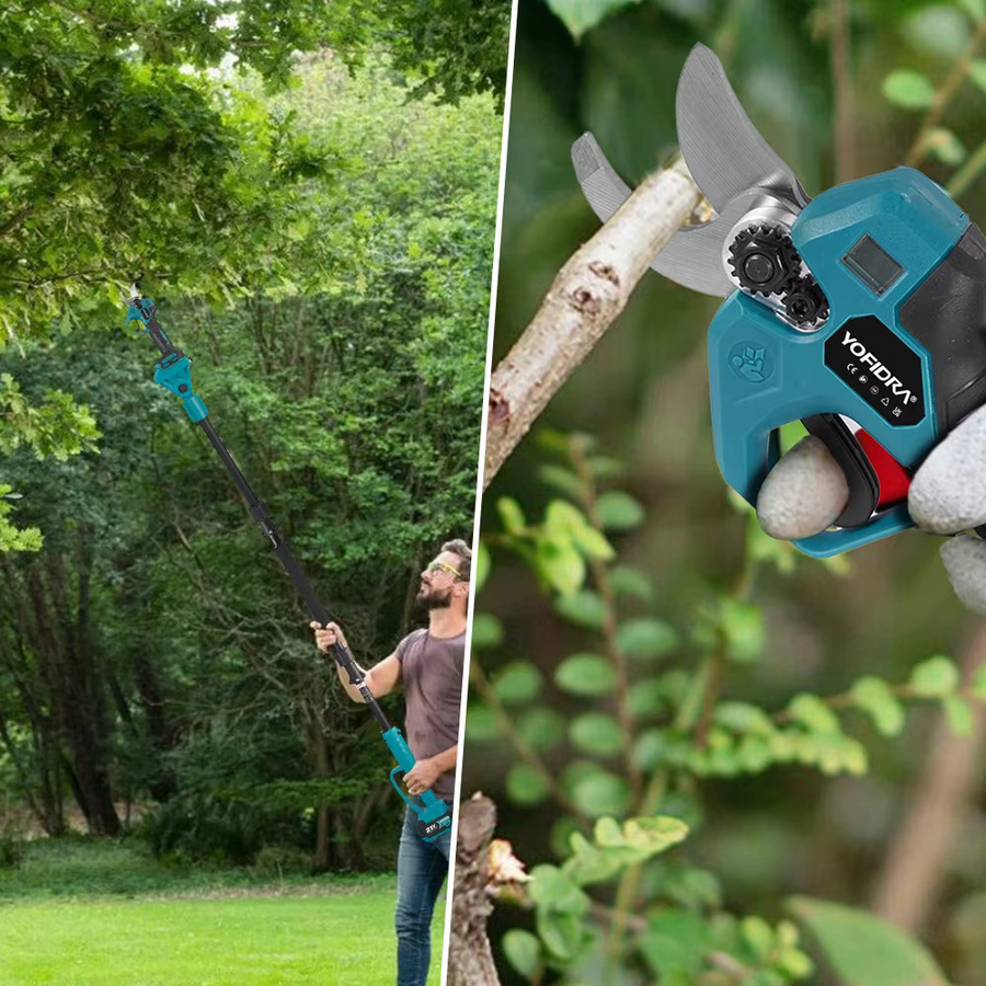 YOFIDRA 3-in-1 Bürstenlose Elektrische Kettensäge mit Teleskopstange als Hochastsäge und Astschere in Blau für Makita 21V Akku - Bild 3