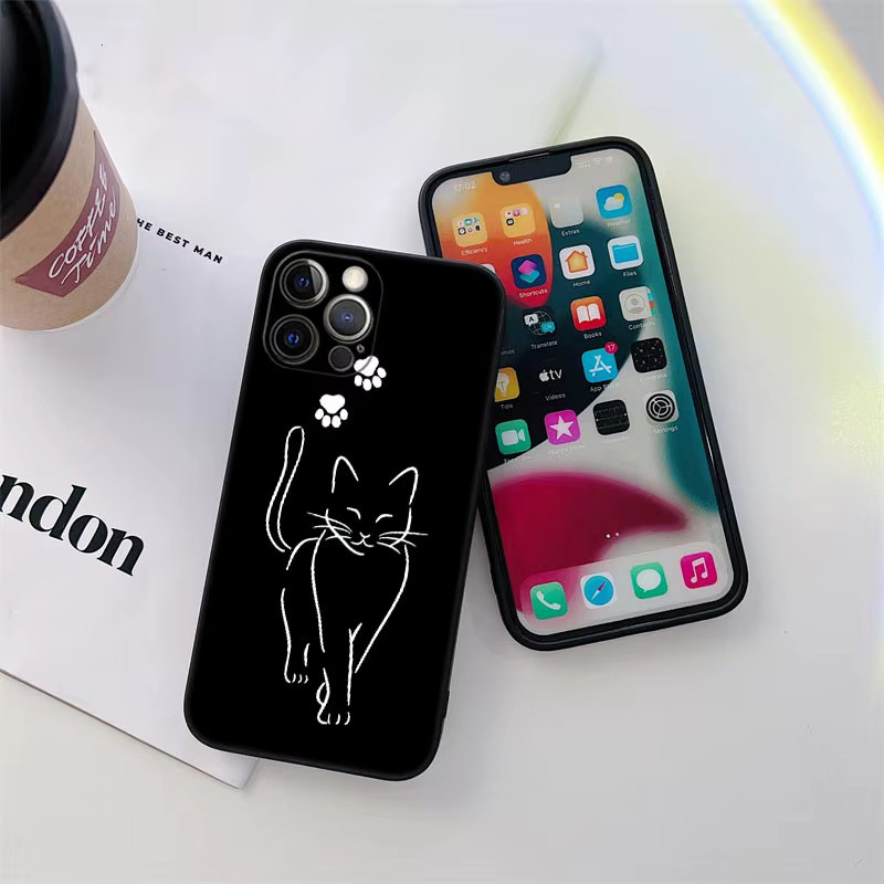 Black Cat Line Handyhülle aus TPU Soft Cover für iPhone 11 12 13 14 15 16 Pro Max und weitere Modelle in Schwarz - Bild 2