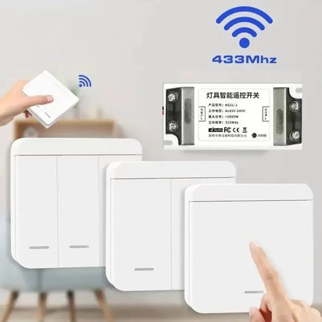 Szaoju Drahtloser RF Wandlicht Schalter 433 MHz mit Fernbedienung und Relais Controller, Weiß - Bild 1