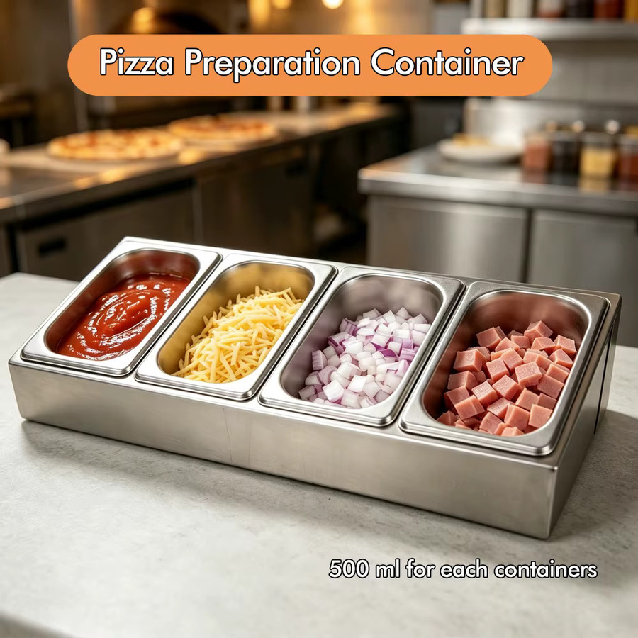 Pizzathome Edelstahl Pizza-Zutatenbehälter mit PP-Deckel in Silber zur Aufbewahrung von Pizza-Toppings und Gewürzen - Bild 2