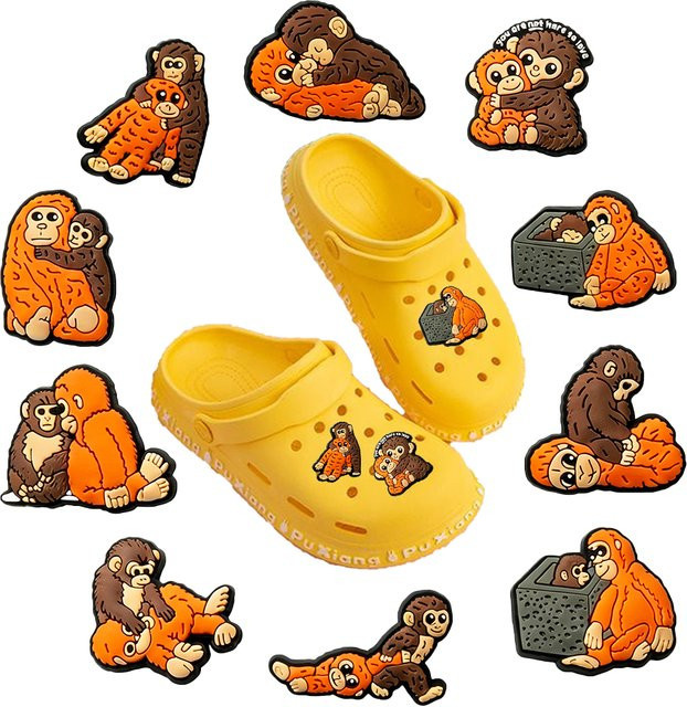 Potdemiel Schuh-Accessoires, PVC, Affen-Cartoon-Motiv, 10 Stück - Bild 1