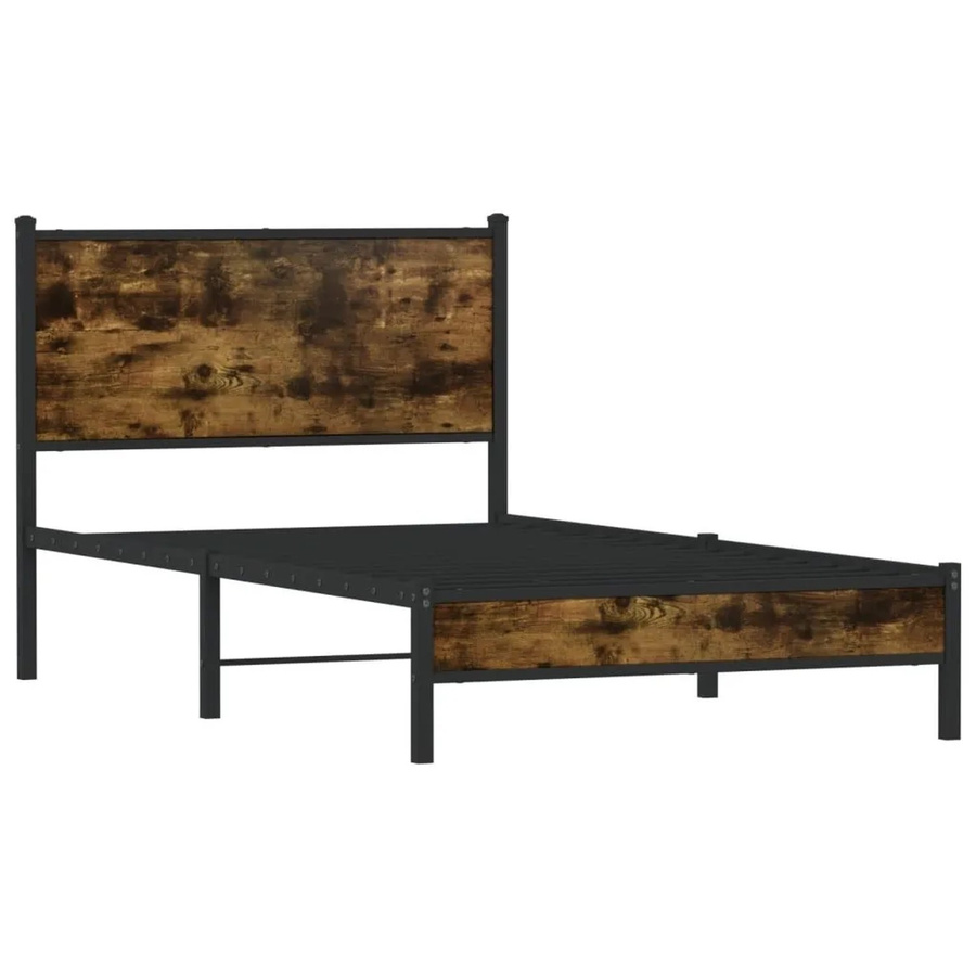 vidaXL Metallbett in Räuchereiche, Farbe Braun, B/H/T: 100 x 200 cm - Bild 2