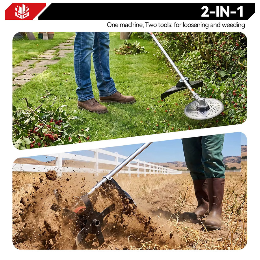 ONEVAN 2-in-1 Bürstenloser Elektro-Gartenfräser und Rasentrimmer 1800W mit Bodenwender, kompatibel mit Makita 18V LXT Akku - Bild 3