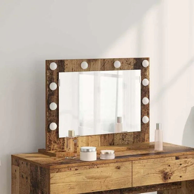 Vidaxl Kosmetikspiegel mit LED-Beleuchtung aus Holz in Braun, Wandspiegel rechteckig, B/H/T: 60 x 60 x 18 cm - Bild 1