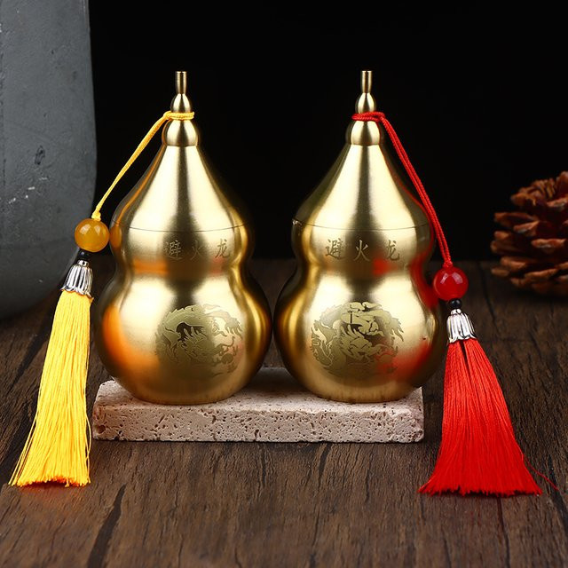 JETTING Feng-Shui Messing-Kürbis-Ornament mit Quaste in Gold für Wohlstand und Langlebigkeit - Bild 1