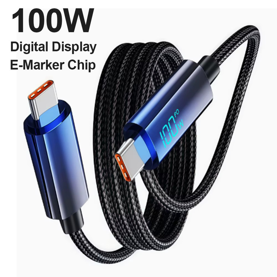 VBNM USB-C auf USB-C Kabel mit Digitalanzeige, 100W PD Schnellladekabel und Datenkabel, Blau - Bild 3