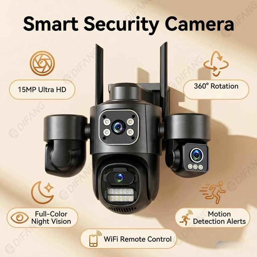 DiFang 15MP WLAN IP-Sicherheitskamera mit 3-Linsen-System, wasserdichte CCTV-Außenkamera mit automatischer Verfolgung, 2-Wege-Audio und iCsee Alexa-Kompatibilität, Schwarz - Bild 6