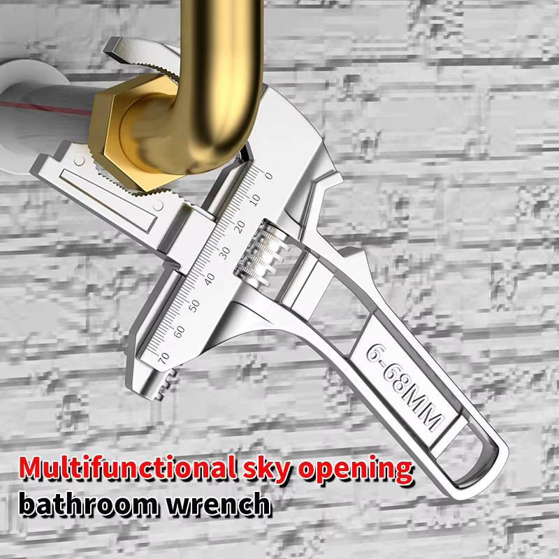 DTBD Dual-Use-Waschbecken-Schlüssel aus Aluminiumlegierung in Schwarz, verstellbarer Universalschlüssel für Badezimmer-Wasserhähne und Sanitär-Reparaturen - Bild 4