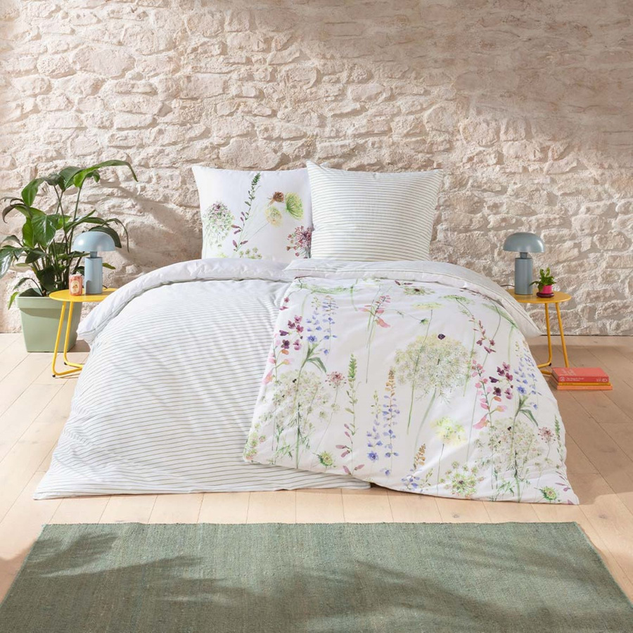 Estella Mako Jersey Bettwäsche Meadow grün Blumenwiese mit Bettbezug und Kissenbezug, B/H: 135 x 200 cm - Bild 1