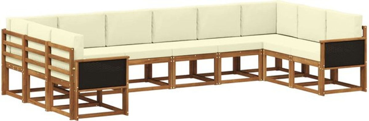 vidaXL Outdoor-Sofagarnitur aus Massivholz Akazie in Natur und Beige, 10-teiliges modernes Loungemöbel-Set - Bild 1