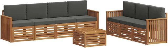 vidaXL Sofagarnitur 8-teilig aus Massivholz Akazie in Natur und Anthrazit mit modernem Latten-Design und Sitzkissen - Bild 1