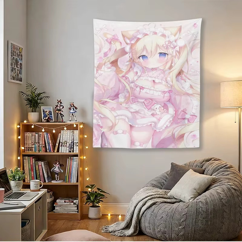 VIKAMA Vintage Wandteppich mit Kaninchen und Tulpen in Pink, Boho Wandkunst für Schlafzimmer und Wohnzimmer, B/H: 40 x 60 cm - Bild 2