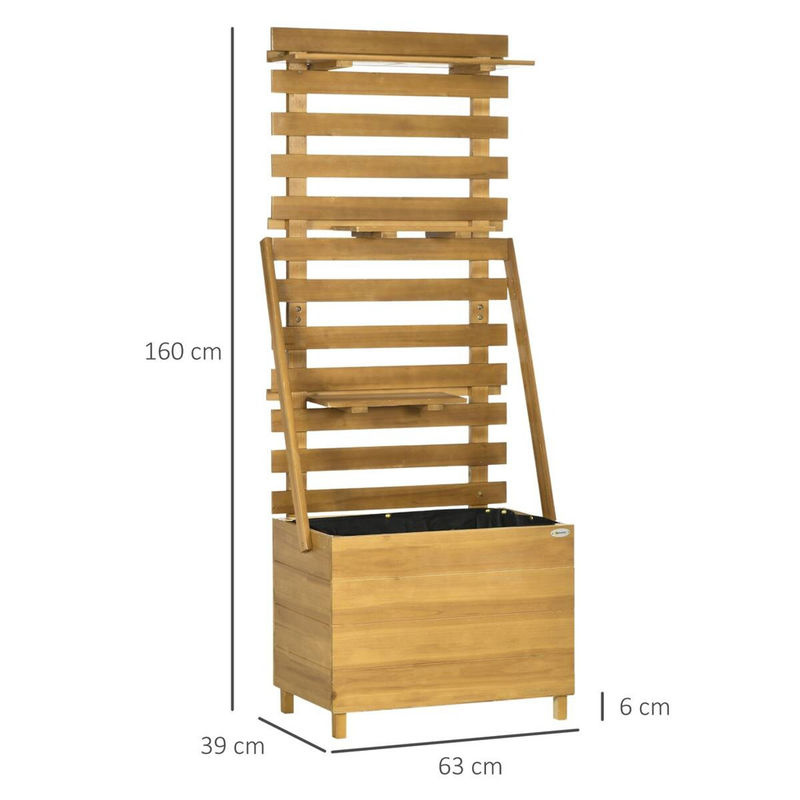 Outsunny Hochbeet aus Massivholz mit Rankgitter und 3 Schubladen, Braun, B: 63 cm, T: 39 cm, H: 160 cm - Bild 6