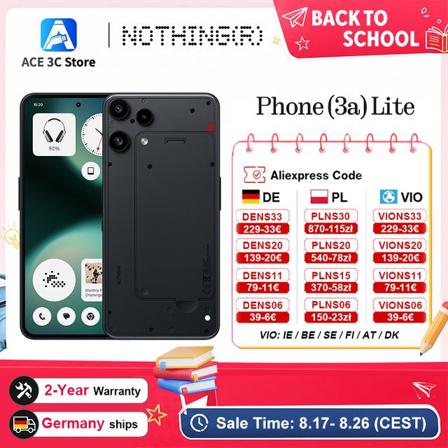 Nothing Phone (3a) Lite Global Version Smartphone in Schwarz mit MediaTek Dimensity 7300 Pro 5G, 6,77 Zoll AMOLED 120Hz Display und 50MP Kamera - Bild 1