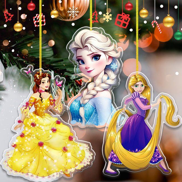 52TOYS Transparentes Acryl-Weihnachtsbaum Ornament mit Prinzessin Elsa, Belle oder Ariel, Doppelseitig, Höhe: 8 cm - Bild 1